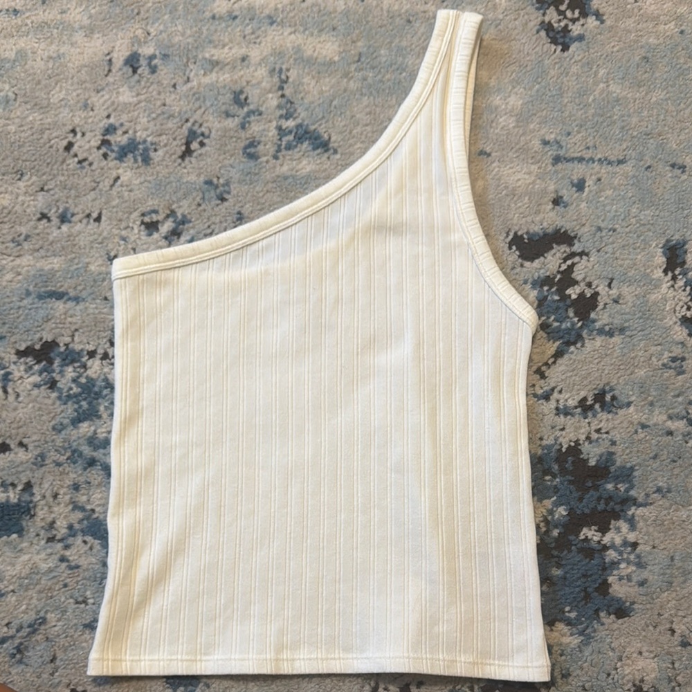 American Eagle Outfitters Cream Asymmetrical Ribbed Tank Top
